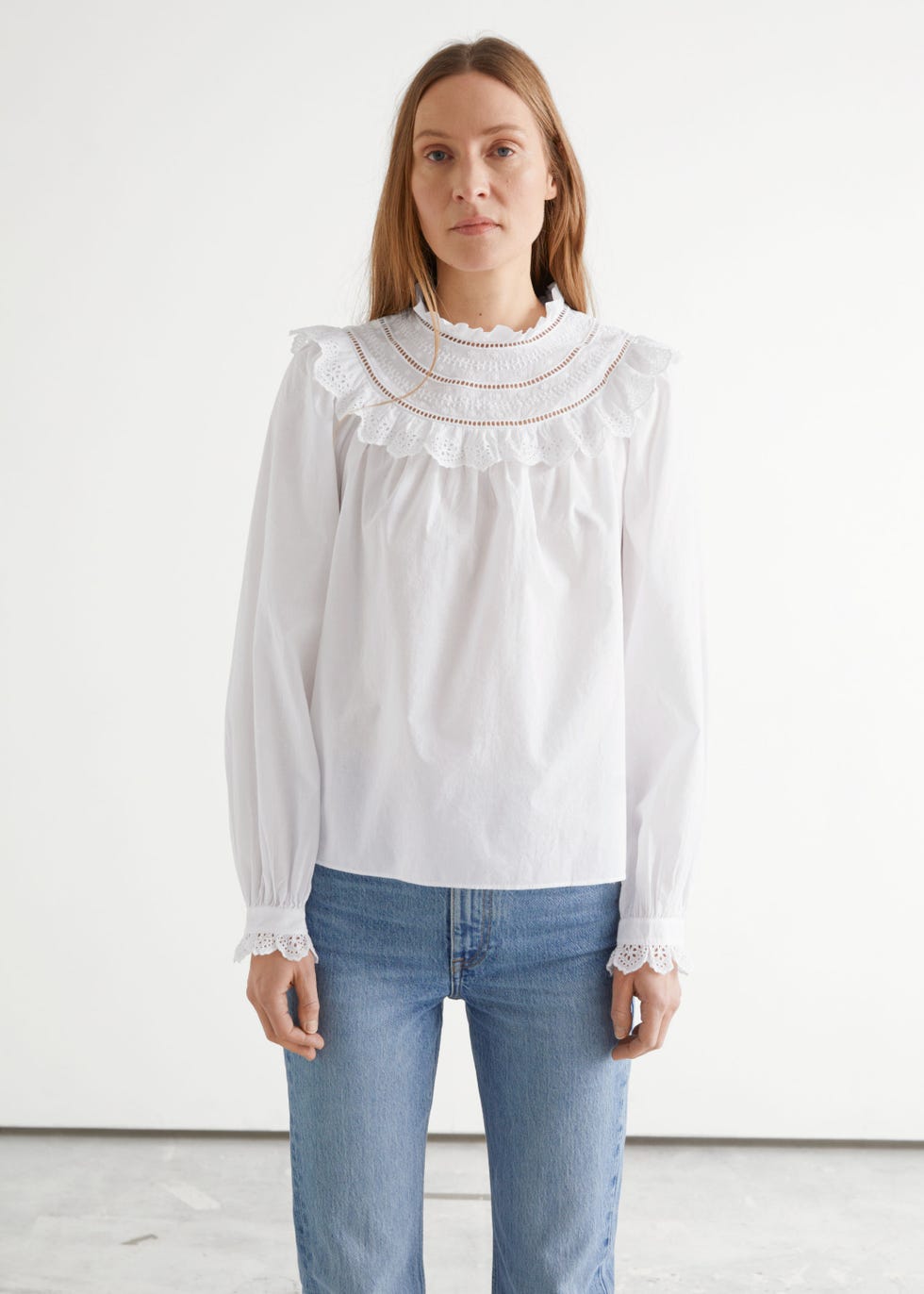 A-Line Ruffle Embroidery Blouse