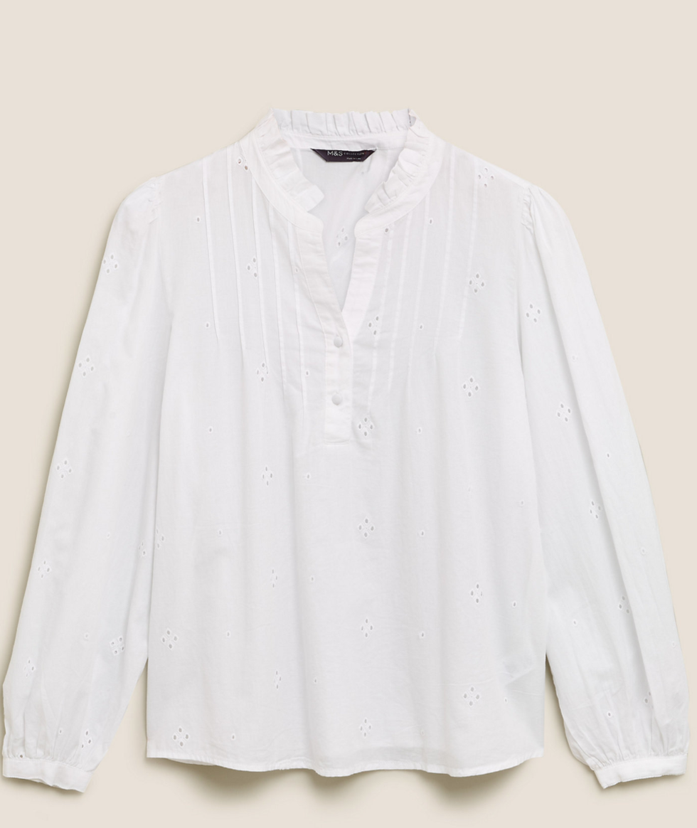 Pure Cotton Broderie Long Sleeve Blouse