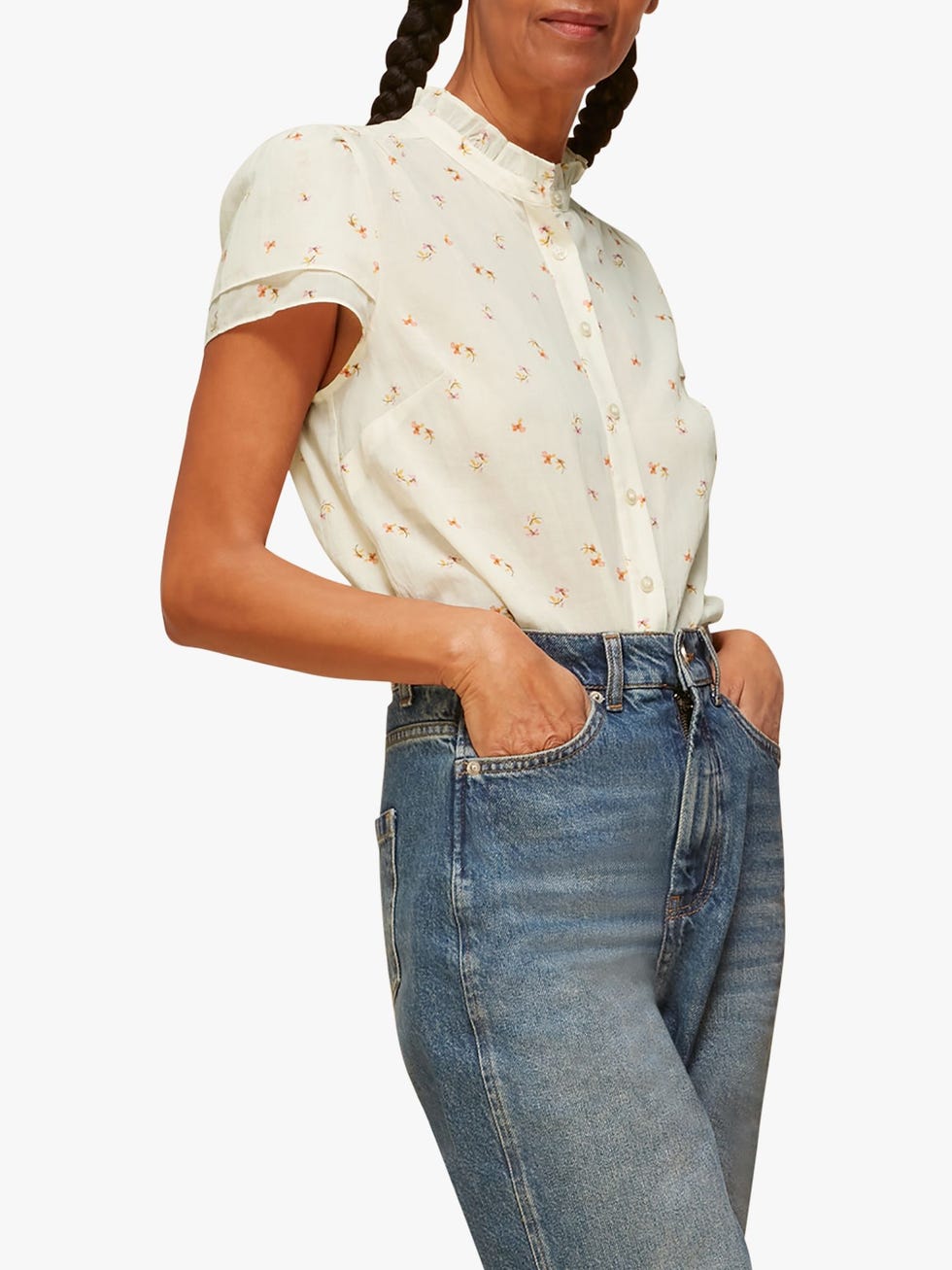 Whistles Forget Me Not Voile Blouse, Cream/Multi