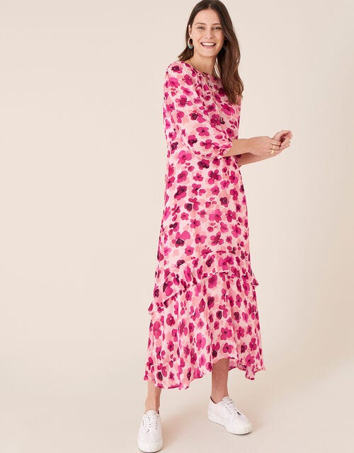 Pompea Poppy Print Midi Dress Pink