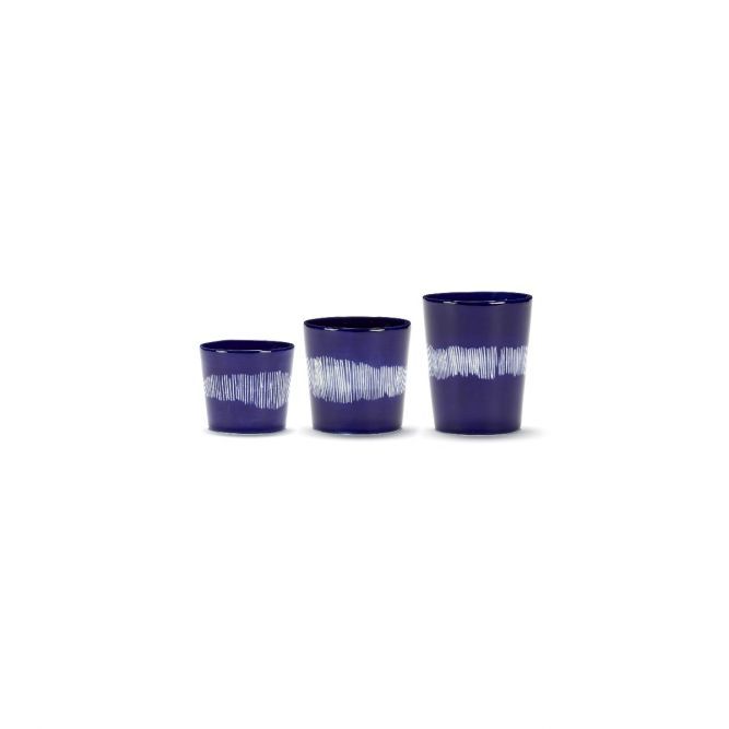 Lapis Lazuli Coffee Cups with Swirl-Stripes in White