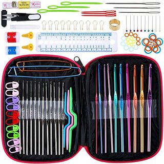 Anpro Crochet Hooks Set 100pcs Knitting Tool Accessories with Pink Case