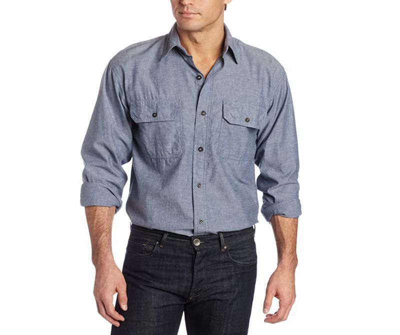 Key Industries Men's Long Sleeve Button Down pre-Washed Chambray Shirt