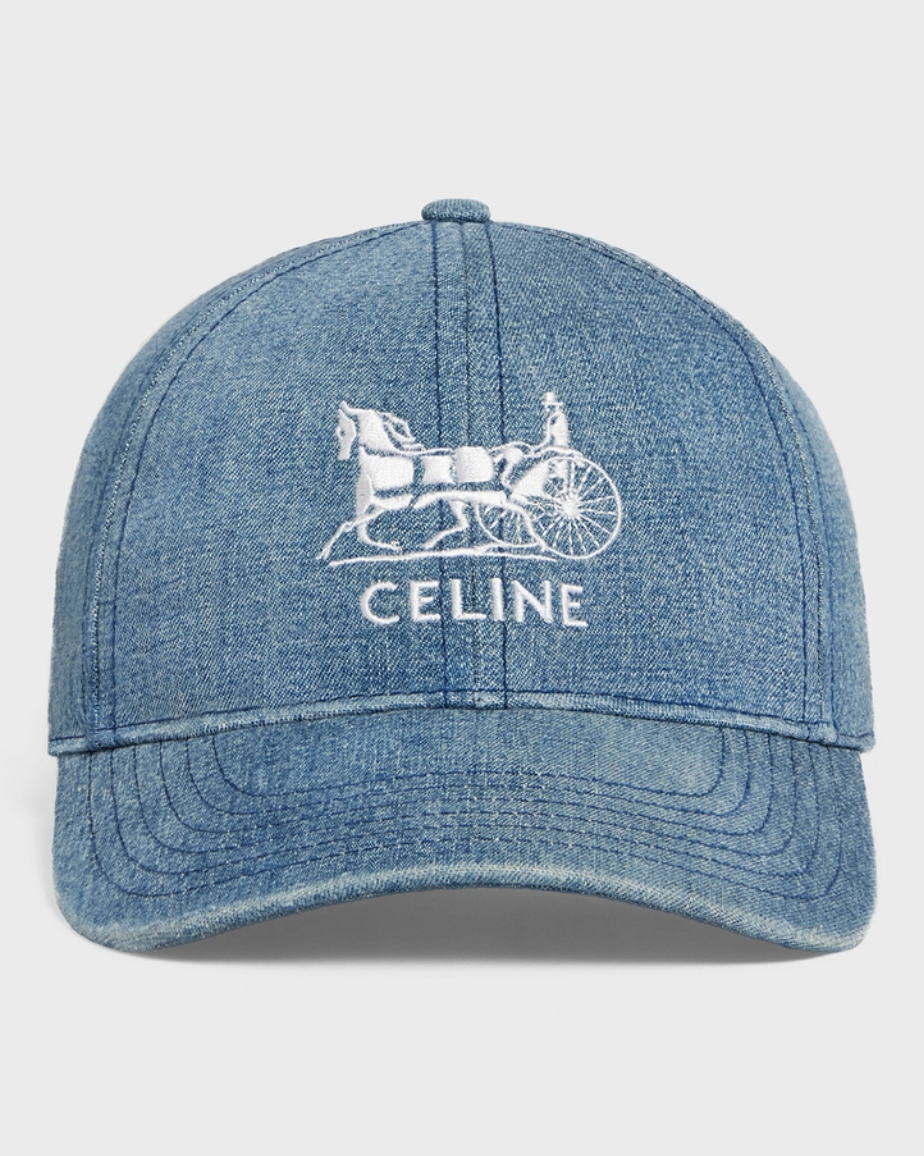 復古棒球帽推薦：Celine 刺繡Logo丹寧棒球帽