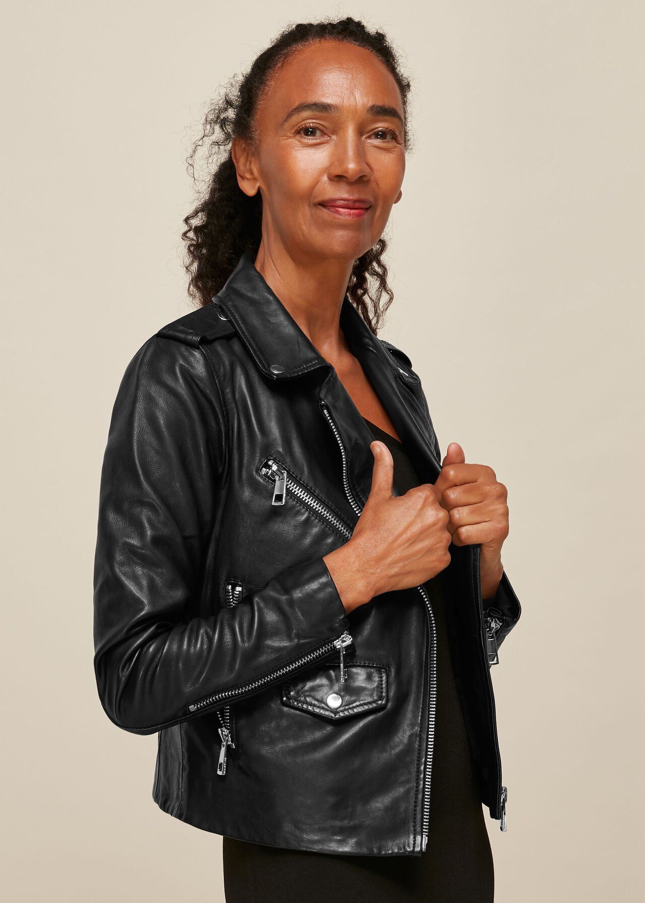 whistles cropped leather jacket