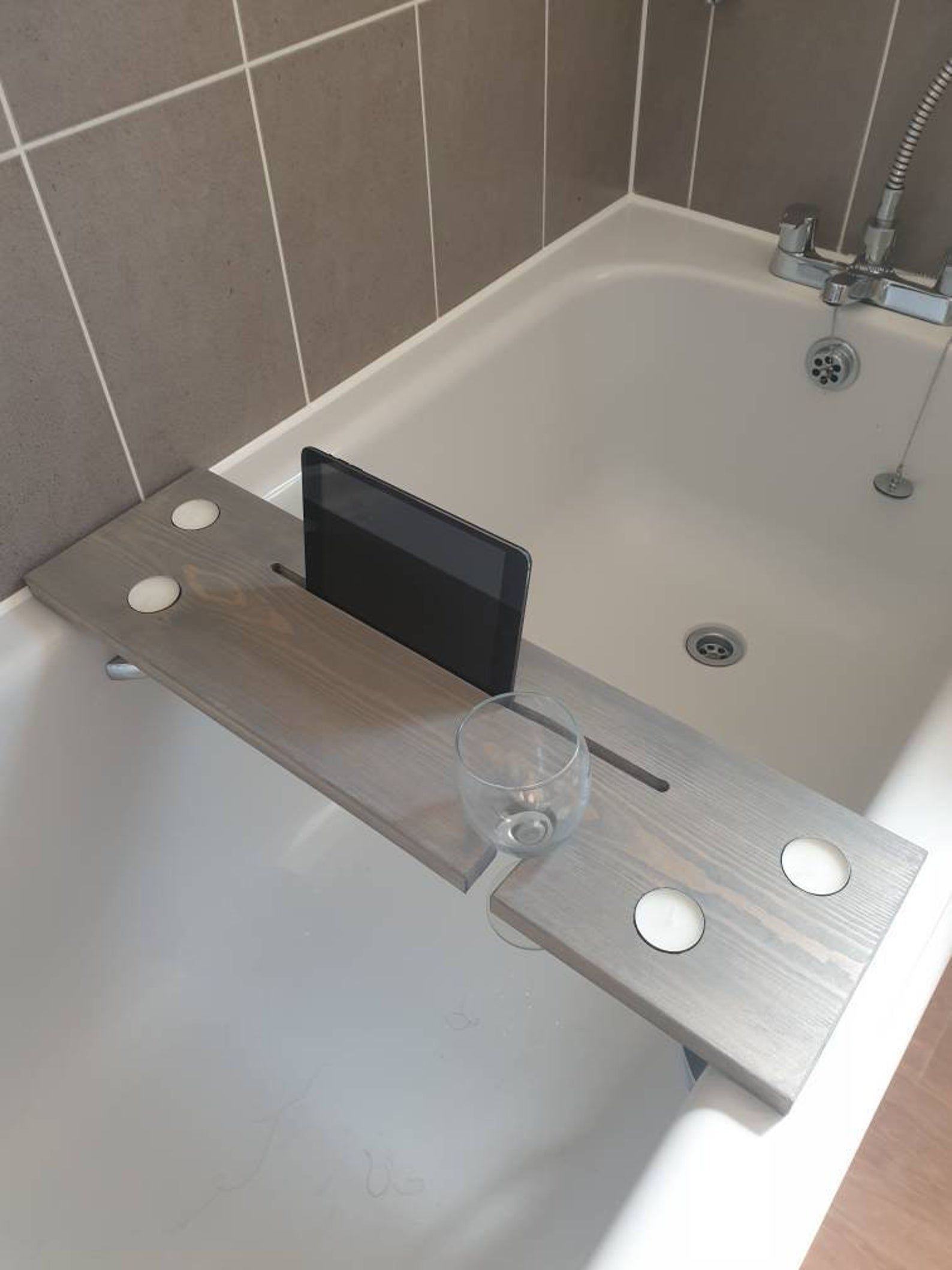 Bath tray with discount ipad holder grey