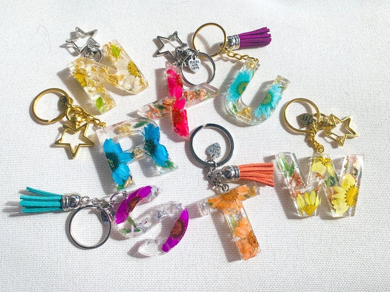 Resin Real Flower Keychain Letters