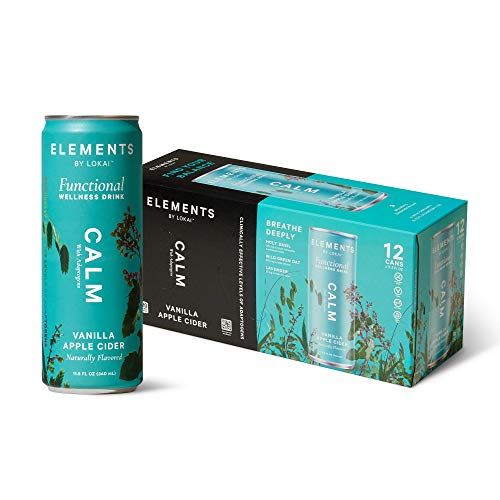 Calm Adaptogen Drinks by Elements | Naturally-Flavored Vanilla Apple Cider with Holy Basil | No Added Sugar, Low Calorie, Plant-Based | 11.5 Fl Oz (12 Pack)