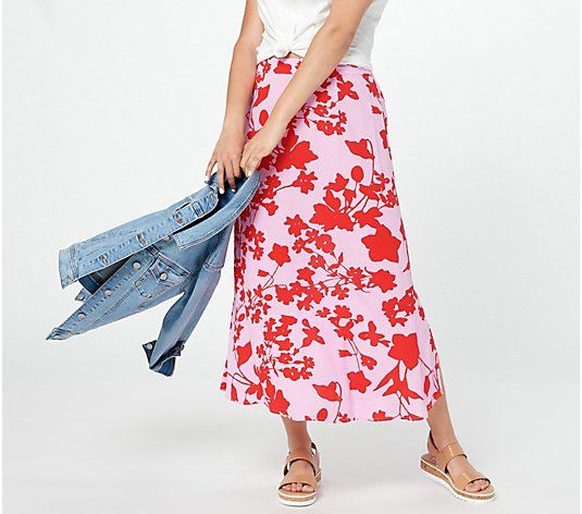 Printed Woven Pull-On Midi Skirt