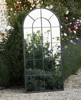 Large Black Metal Arched Garden Mirror