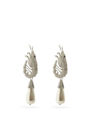 Shrimp crystal & faux-pearl clip earrings