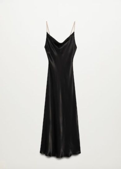 Mango premium satin slip dress in black