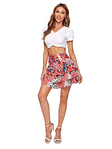 Floral-Print Ruffle Miniskirt