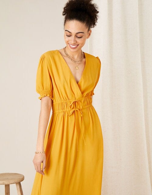 Ruched Midi Dress Yellow, Monsoon, £70