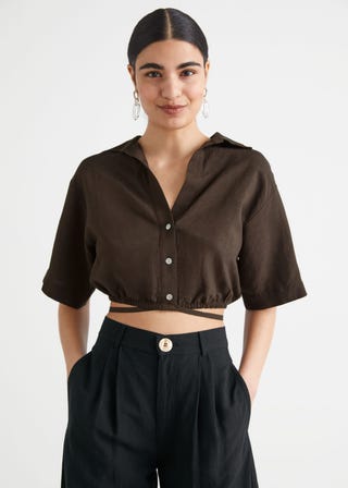 Buttoned Tie Detail Crop Top