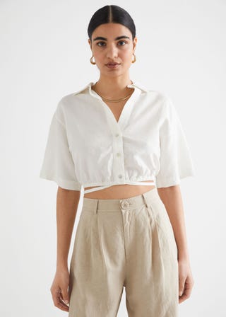 Buttoned Tie Detail Crop Top