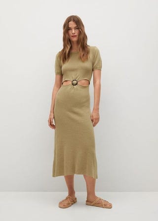 Cut-out linen-blend dress