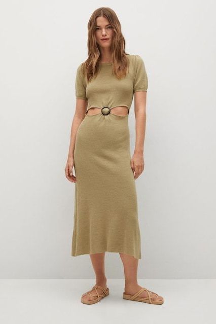 Cut-out linen-blend dress