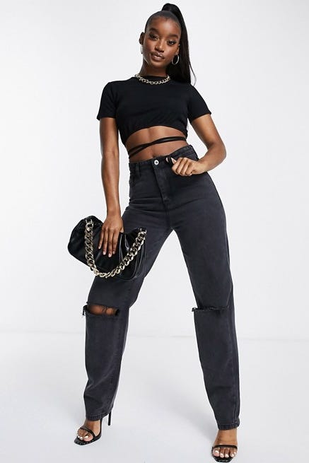 Crop top with multi tie wrap in black