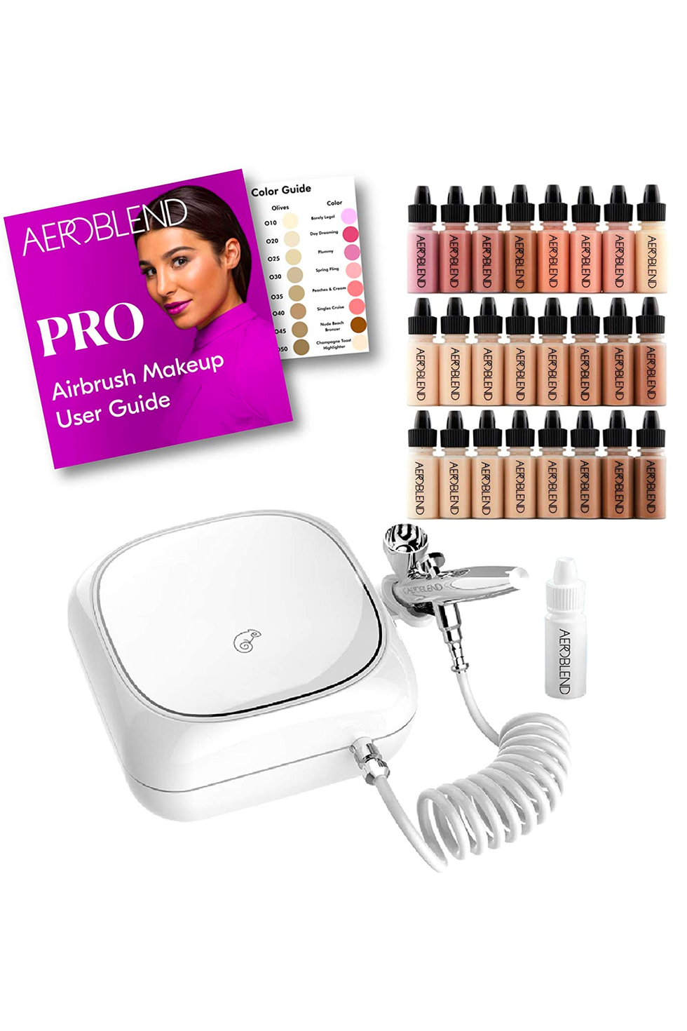 Complete Professional Belloccio Airbrush Cosmetic Makeup System with A Master Set of All 17 Foundation Shades Plus Blush, Shimmer and Bronzer All in 1