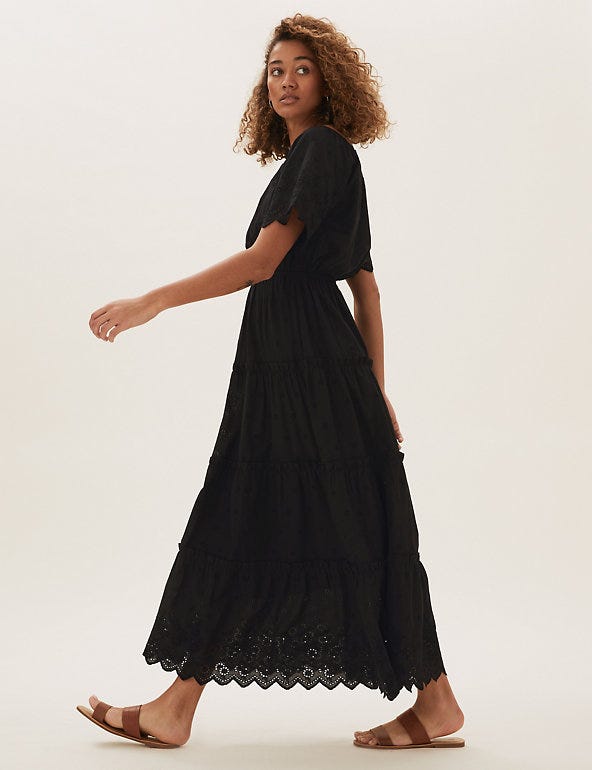 M&S Collection Pure Cotton Broderie Midaxi Tiered Dress