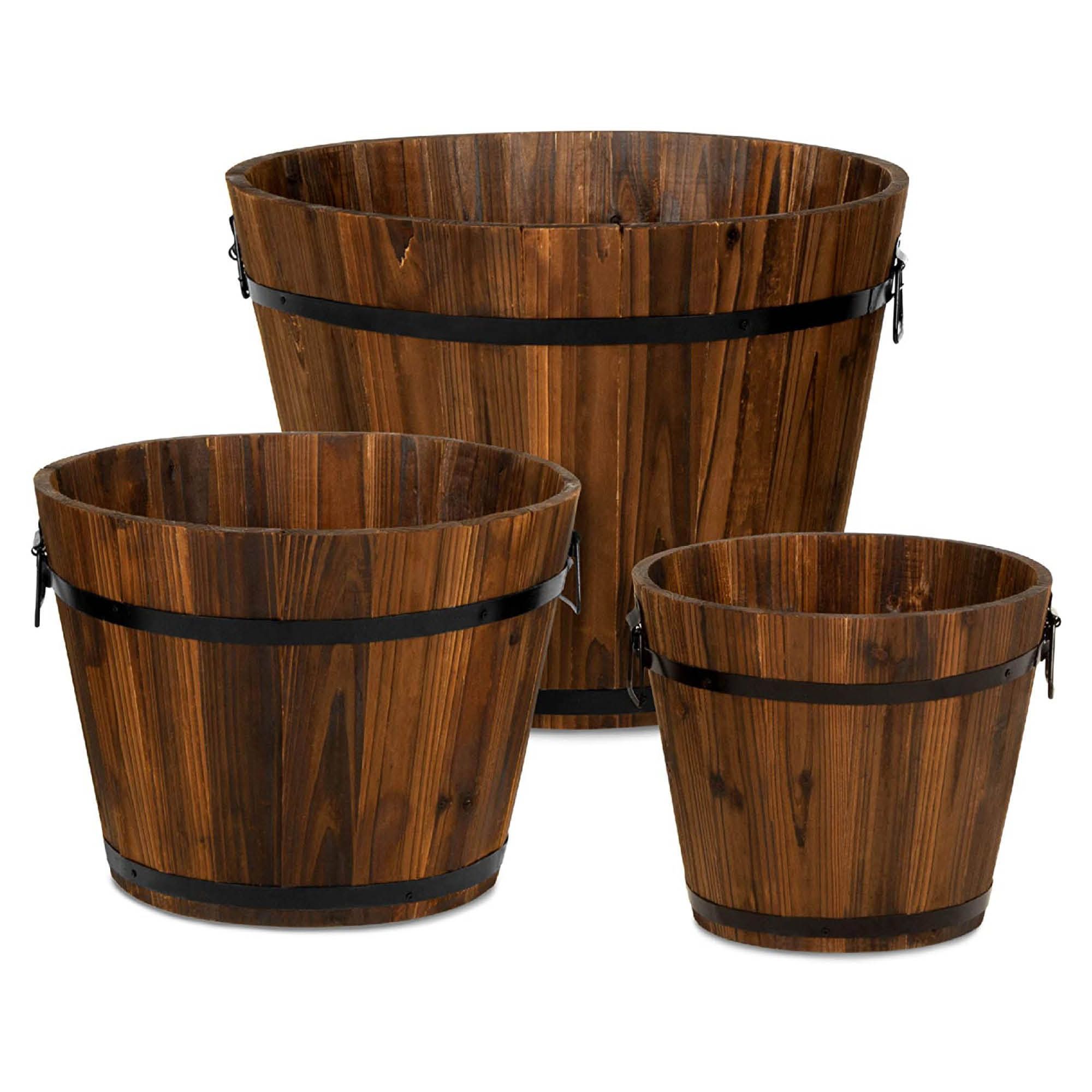 Rustic Wooden Bucket Barrel Planters 