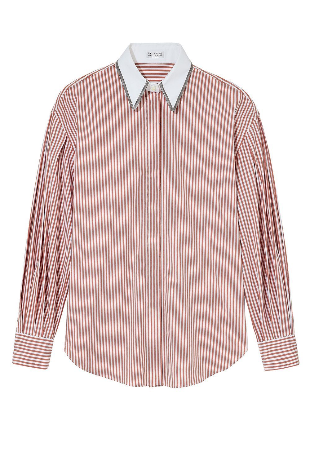 Monili-Collar Pinstripe Full-Sleeve Shirt
