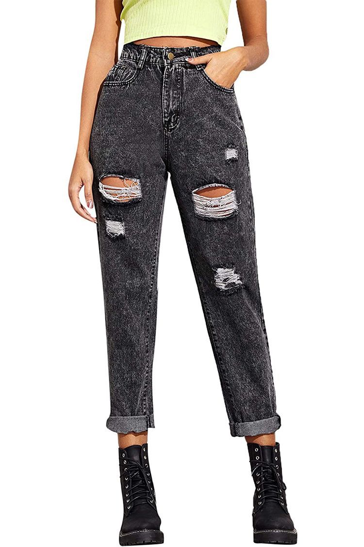 SweatyRocks Women's Casual Boyfriend Jeans High Rise Denim Pants with Pocket