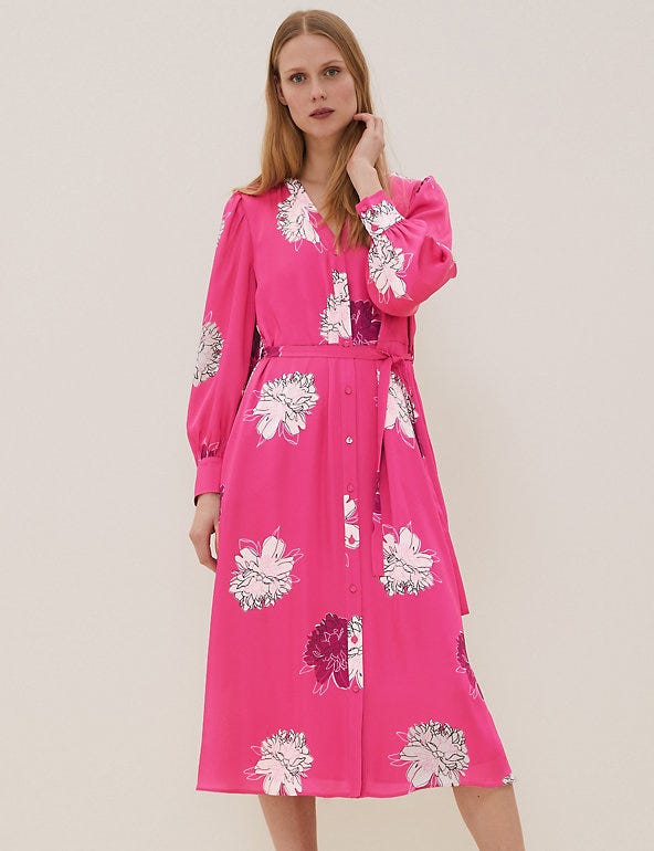 Satin Floral Print V-Neck Midaxi Dress, M&S, £69
