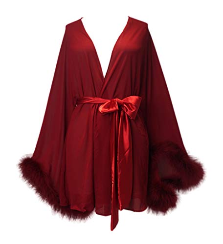 Feather Robe Lingerie Robe Wedding Robe Red Robe Silk Robe Plus