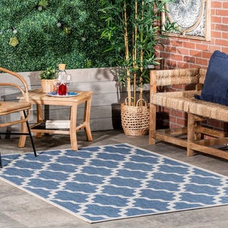 Blue Indoor/Outdoor Moroccan Trellis Area Rug