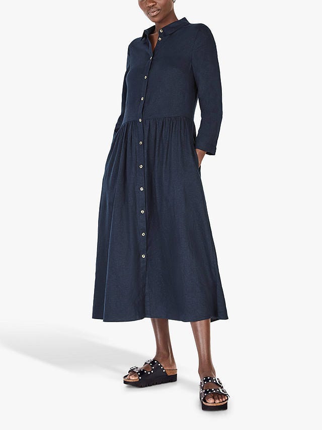 hush Shani Linen Shirt Midi Dress, Midnight