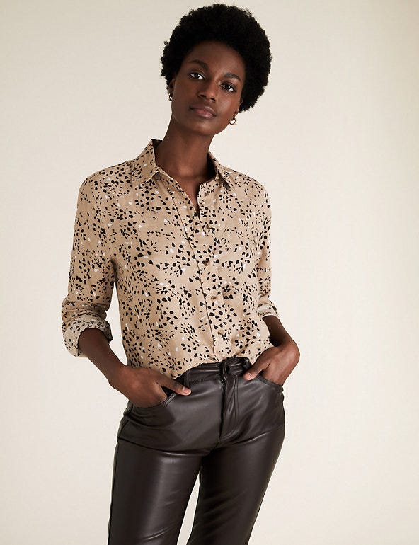 Pure Linen Animal Print Long Sleeve Shirt
