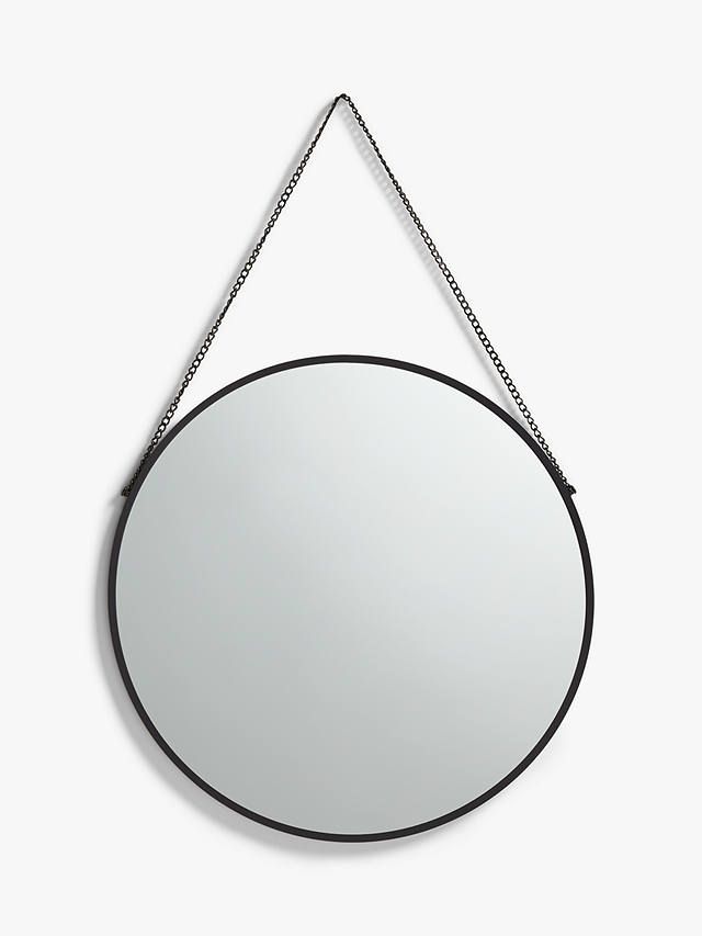 Thin Metal Frame Round Hanging Mirror, Black