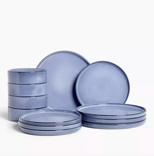 12 Piece Reactive Glaze Dinnerware Set, Blue