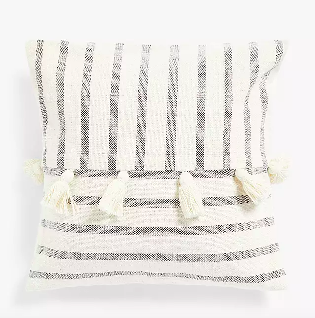 Tassel Cushion, Grey/White