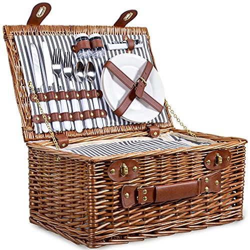 Insulated Wicker Picnic Basket Set for 2 People