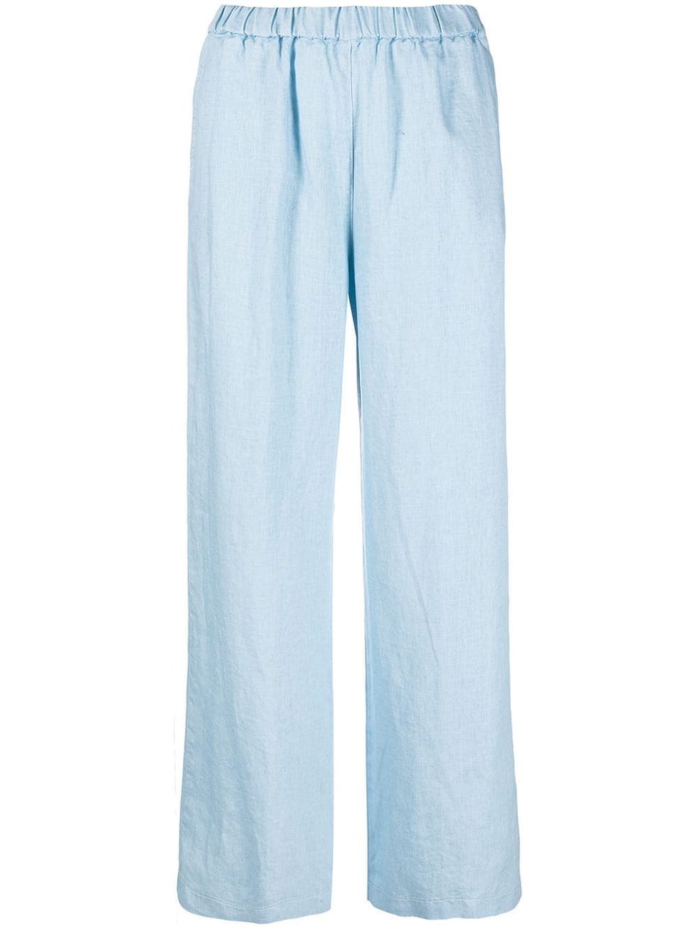 Pleated Linen Mix Palazzo Trousers in Light Blue - in the windsor