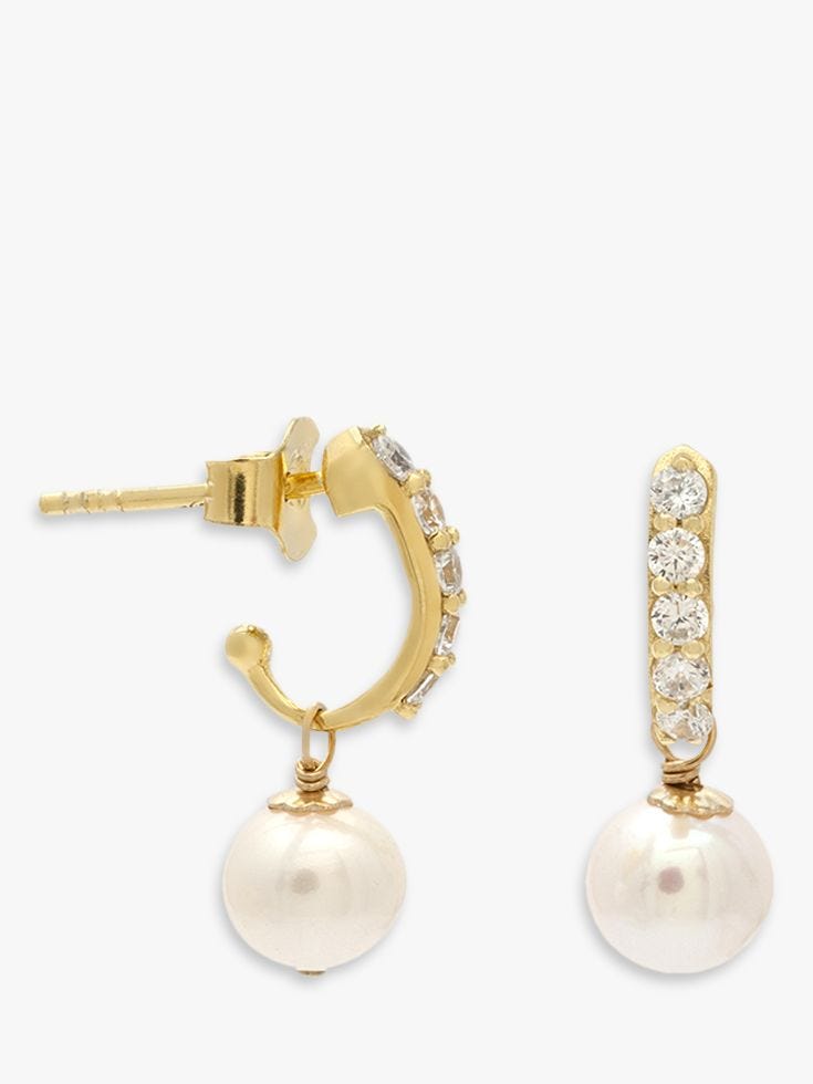 Leah Alexandra Freshwater Pearl and Cubic Zirconia Demi Hoop Earrings, G