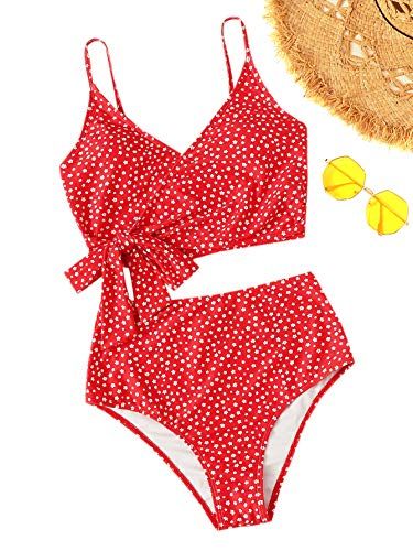 Sunflower Bathing Suits for Women Bikini Retro Polka Dot Halter High Waist Bikini Set Two Piece Bathing Suit Plus Size Guard 