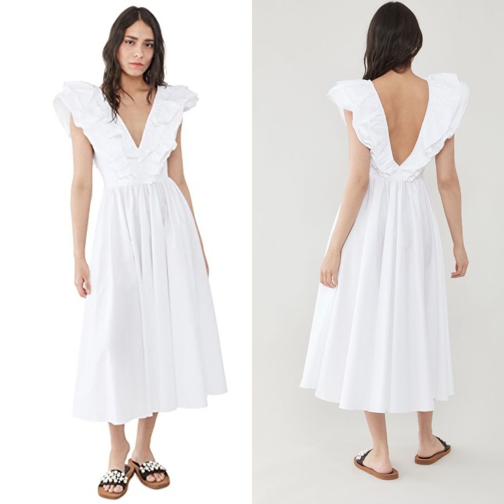 登記結婚穿搭單品推薦１１：荷葉V領設計白色長洋裝
