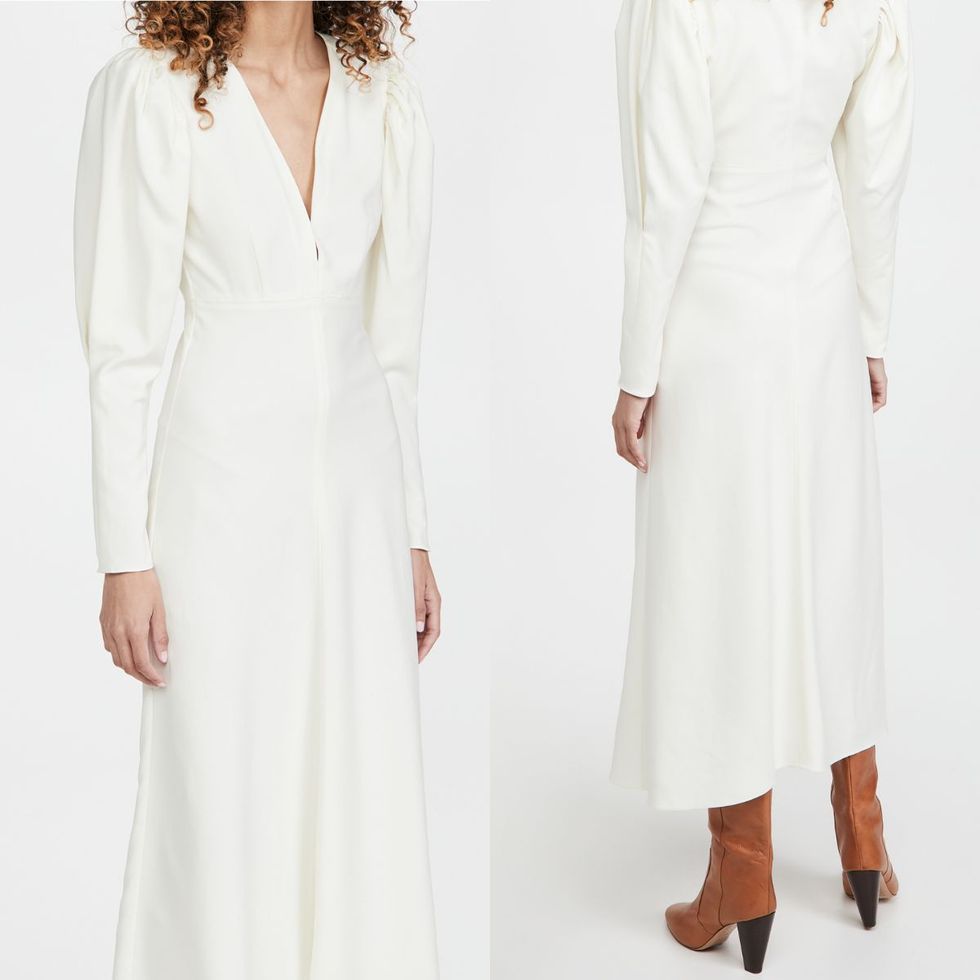登記結婚穿搭單品推薦１０：長袖復古抓皺白色長洋裝