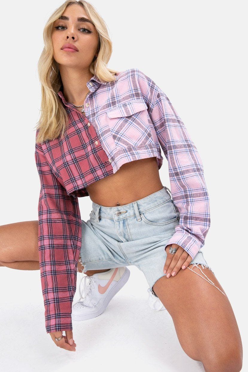 Plaid Crop Button Down Shirt