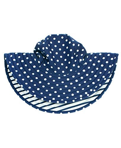 RuffleButts Navy Polka Dot Stripe Reversible Swim Hat  