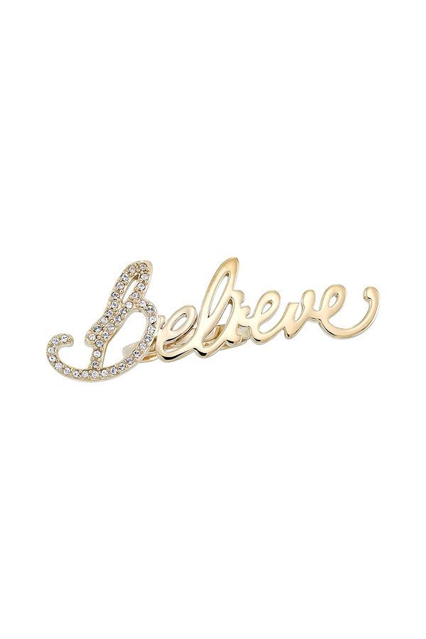 18kt Yellow Gold Over Sterling Silver "Believe" Crystal Ring