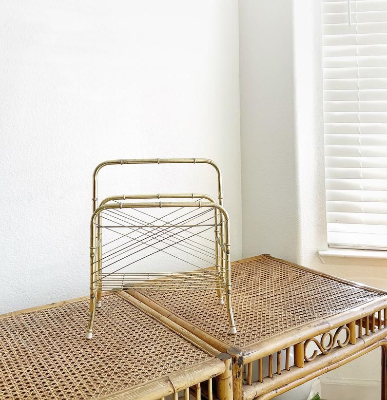 Vintage Gold Faux Bamboo Brass Magazine Rack