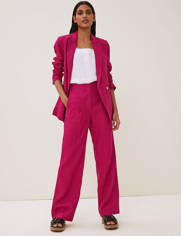 Linen trouser suit with black sandals | Sumissura