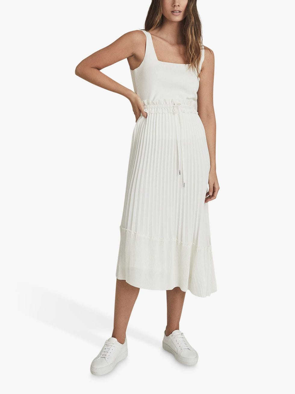 Reiss Lottie Pleated Midi Skirt, White