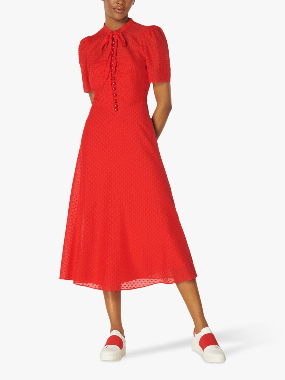 L.K Bennett Sina Silk-Cotton Midi Dress, Bright Red