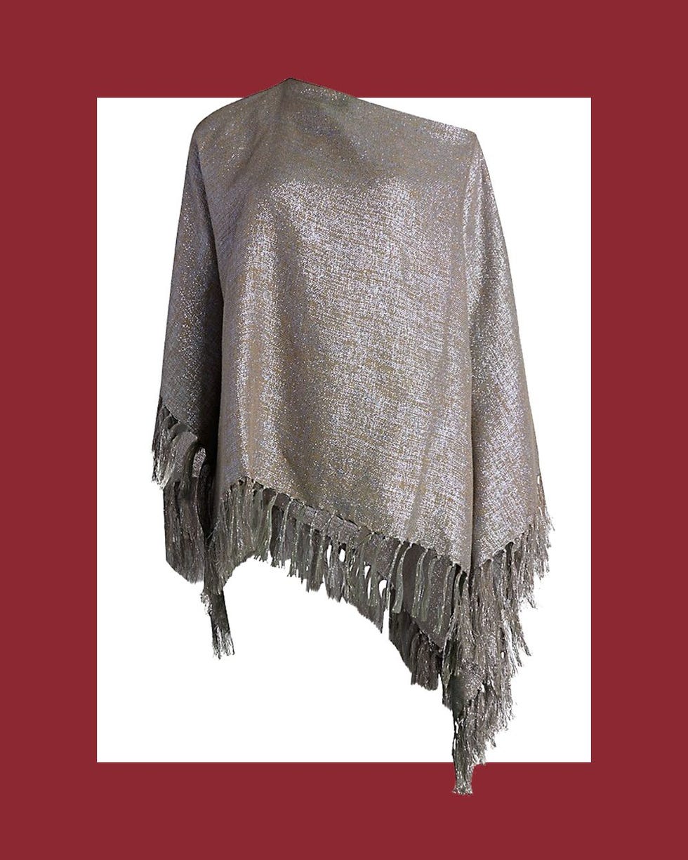 Metallic Linen-Blend Fringe Poncho